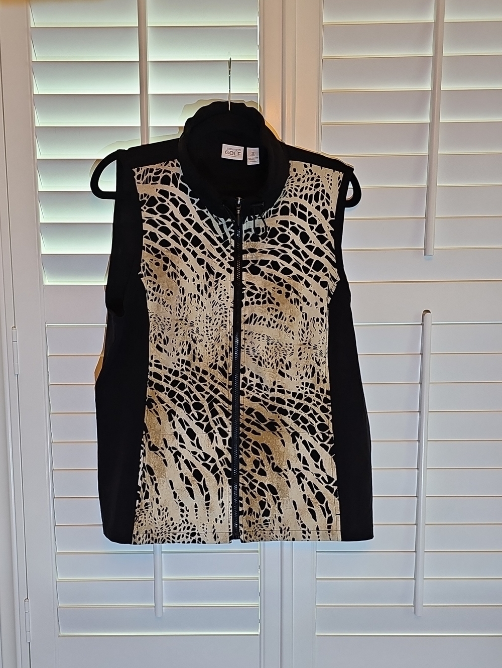 Chico's Black & Beige Patterned Sleeveless Zip Vest